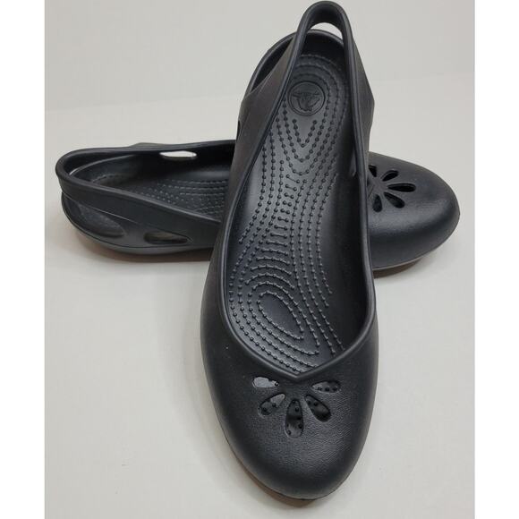 Crocs Taylor Slingback Flats Black Rubber Ballet Comfort Shoes Woman's Size 10 - Picture 1 of 6